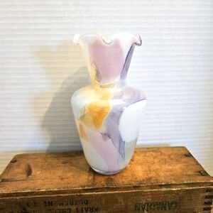 Genuine Murano Glass Pastel Patchwork Vase Made In Italy